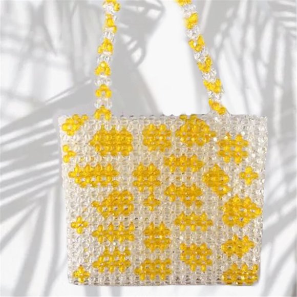 Leopard printing pearl beaded bag handwoven single